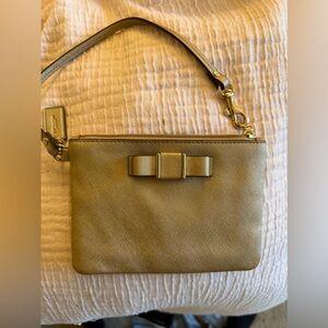 Coach Darcy Bow Small Gold Saffiano Leather Wristlet with bow